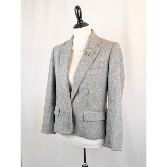 Women's Gray Wool Fitted Blazer Jacket Sz M Vintage 1980s Ladies Grey Wool Coat - Picture 3 of 10